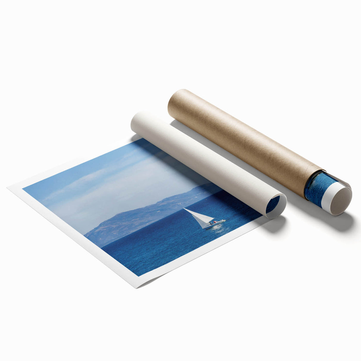 Extra large rolled print of Santa Barbara scenery with floral elements, ideal for classy bathroom wall art.