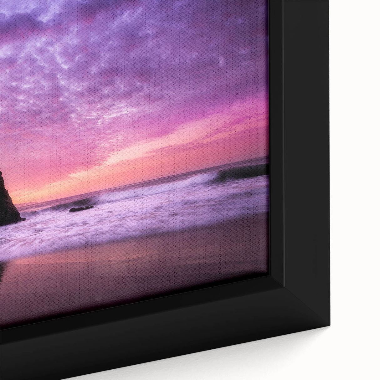 Black wall art depicting Santa Cruz with vibrant, textured colors on extra large framed canvas, ideal for living room decor.