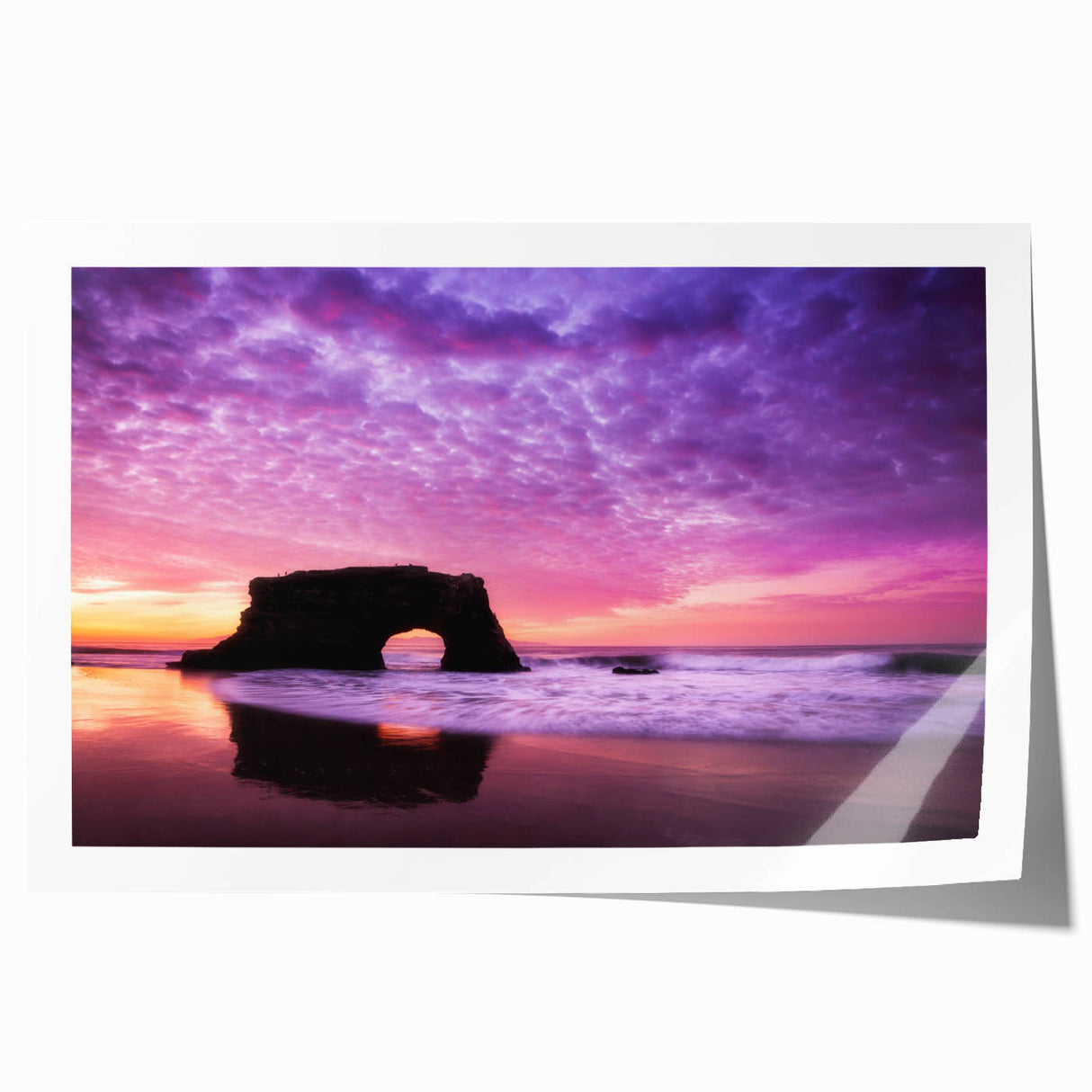 Rolled print of Santa Cruz scenery with floral elements in soft pastel colors, ideal for art wall dining room.