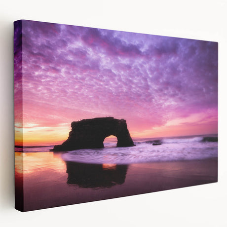 Santa Cruz, California beach scene on large stretched canvas, featuring muted ocean blues and sandy tones.