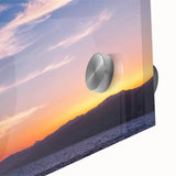 Mid-century modernist acrylic print of abstract Santa Monica scenery in muted earth tones, ideal for dining room art.