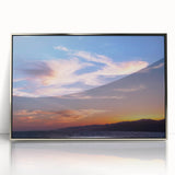 Mid-century modernist art depicting Santa Monica scenery in muted colors on a framed acrylic print.