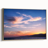 Framed canvas featuring a vintage-style landscape painting of Santa Monica, with muted gold and black tones.