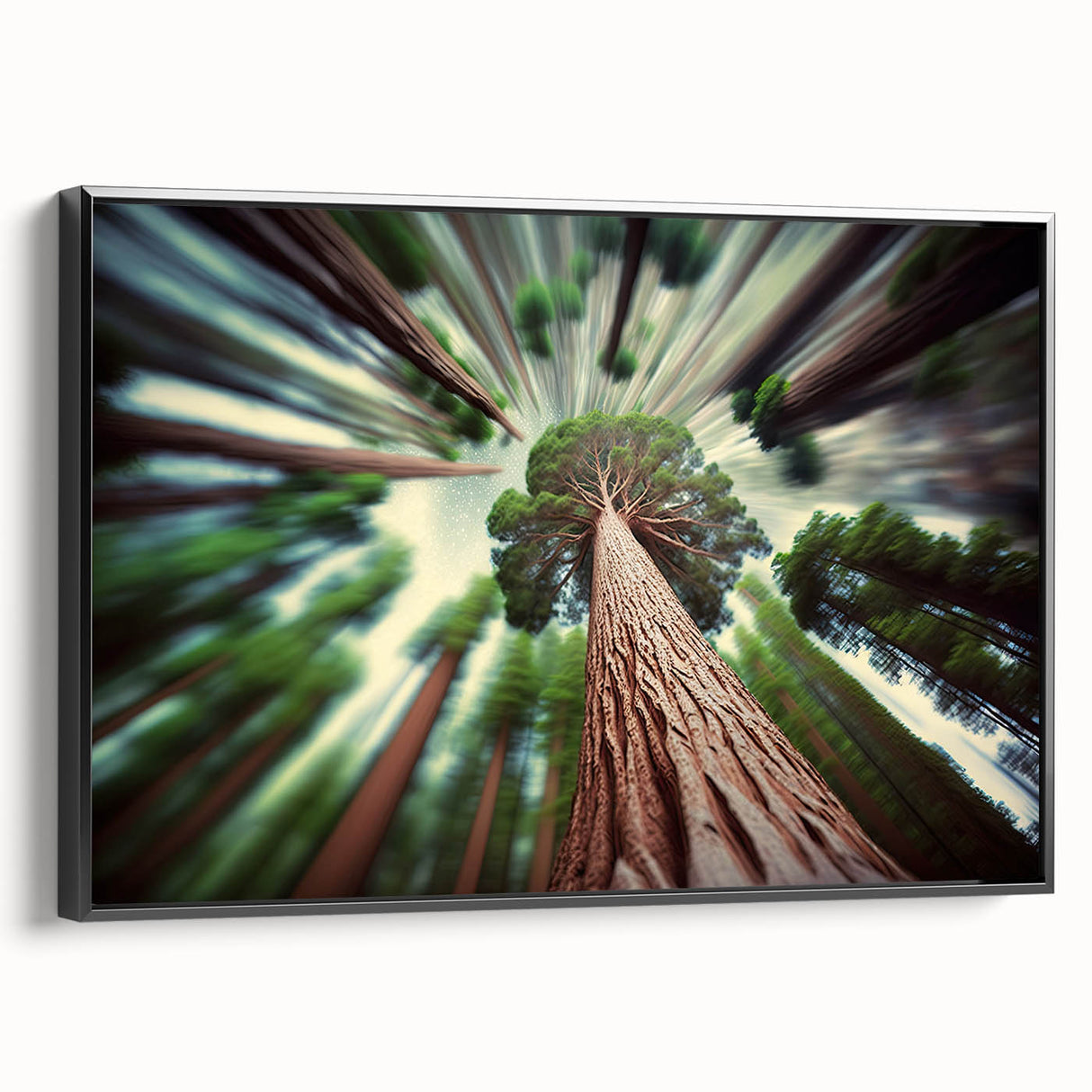 Black and white framed canvas of a vintage-style Sequoia landscape, ideal for bedroom wall decor.