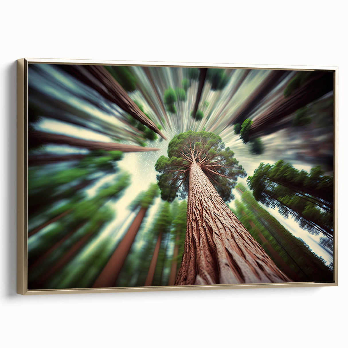 Framed canvas of a vintage-style Sequoia landscape in muted earth tones, ideal for bedroom wall art.