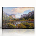 Large abstract wall art depicting Yosemite landscape in muted earth tones, framed in black acrylic.