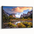 Black and white framed canvas of Yosemite landscape, ideal for bedroom wall art.