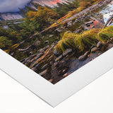 Art deco poster of Yosemite scenery in muted earth tones on rolled canvas, suitable for dining room wall art.