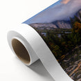 Art deco poster of Yosemite scenery in muted earth tones on rolled canvas, ideal for nursery wall art.