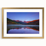 Extra large abstract art print of Vail, Colorado in textured hues of blue and gray, framed in gold.