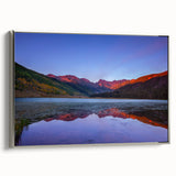 Framed canvas featuring a vintage-style landscape painting of Vail, Colorado with colorful and black elements.