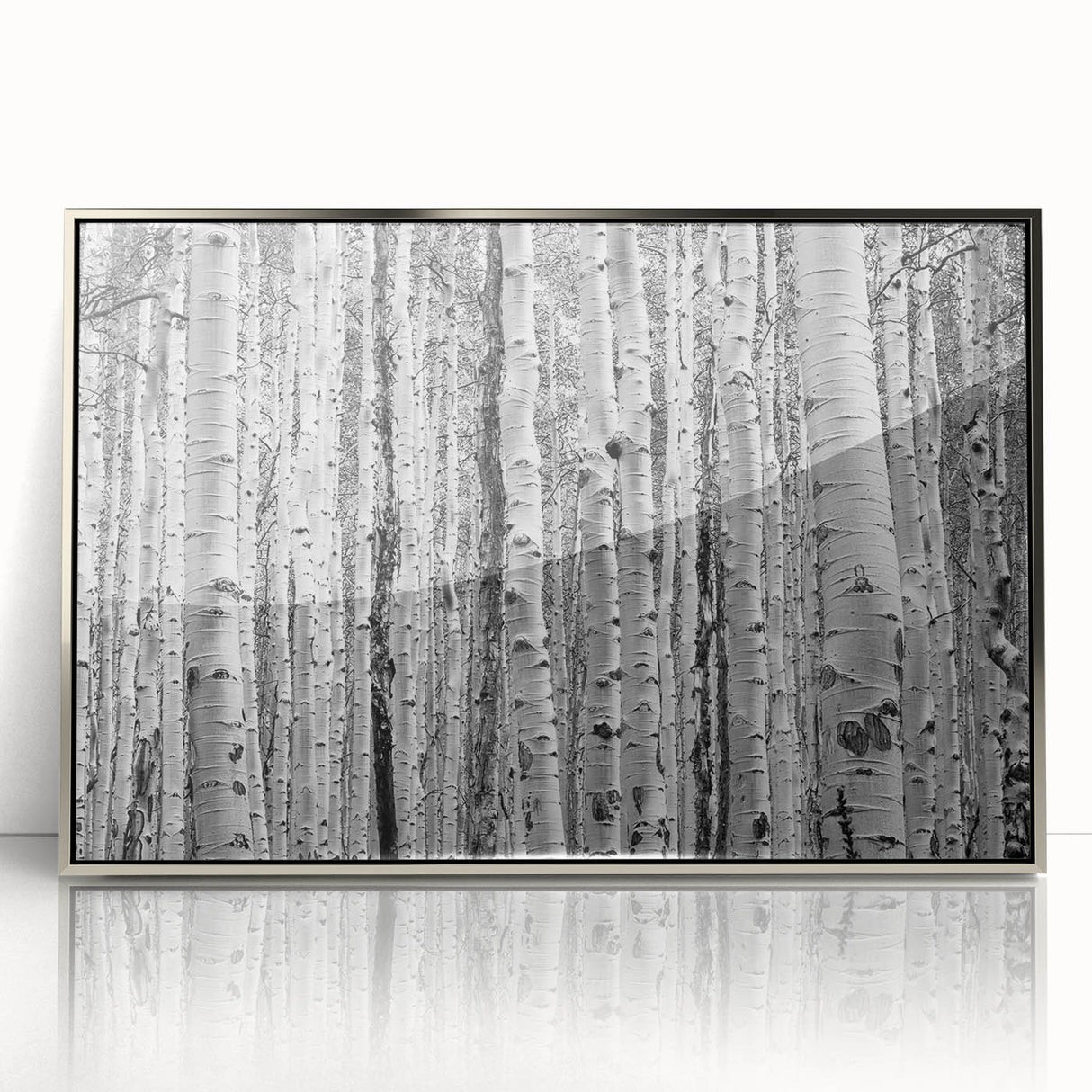 Mid-century modernist art depicting Aspen, Colorado scenery in acrylic with silver frame, suited for nursery wall art.
