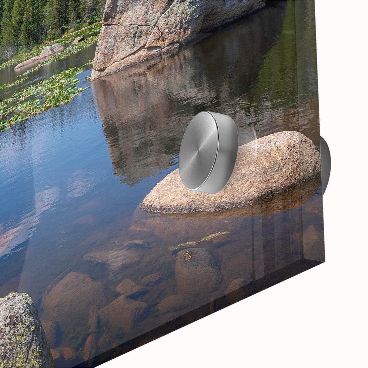 Large abstract wall art featuring Boulder, Colorado scenery in mid-century modernist style on acrylic glass.