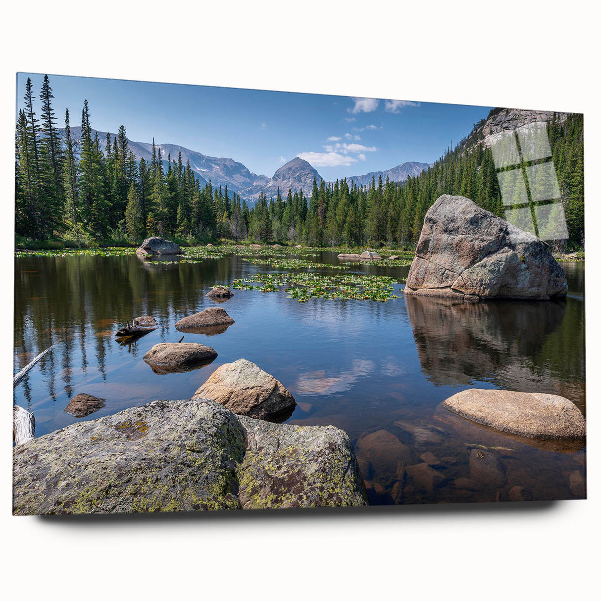 Large abstract wall art depicting the Boulder, Colorado scenery in muted earth tones on acrylic glass.