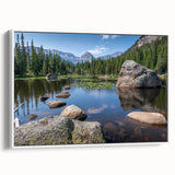 Vintage poster art of Boulder, Colorado scenery in colorful hues on a large framed canvas, suited for living room decor.