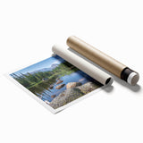Extra large rolled print of Boulder, Colorado scenery with floral motifs in soft color tones.