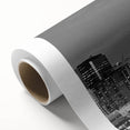 Art deco poster of Denver landscape in pastel blue and pink hues on rolled canvas, ideal for nursery wall art.