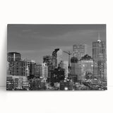 Black and white large art print of Denver skyline on stretched canvas, ideal for kitchen wall art.