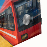 Large abstract depiction of Pikes Peak in muted earth tones on acrylic glass, suitable for dining room art.