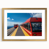Extra large textured art print of Pikes Peak in Colorado, featuring abstract motifs in earthy tones, framed in gold.