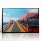 Large abstract wall art of Pikes Peak, Colorado in muted earth tones on a framed acrylic.