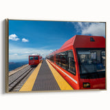 Framed canvas wall art of Pikes Peak, Colorado, in muted gold and black tones, ideal for bedroom decor.