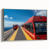 Landscape art painting of Pikes Peak, Colorado in colorful hues on a silver-framed canvas, ideal for modern bedroom decor.