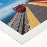 Art deco poster of Pikes Peak in muted earth tones on rolled canvas, suitable for dining room wall art.