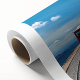 Art deco poster of Pikes Peak in muted earth tones on rolled canvas, ideal for nursery wall art.