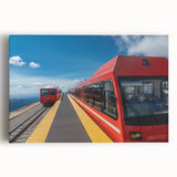 Black and white photograph of Pikes Peak on stretched canvas, suitable as large kitchen wall art.