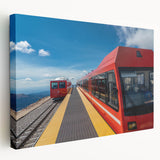 Large canvas print of Pikes Peak in Colorado, featuring earthy green and blue tones, ideal for kitchen wall art.