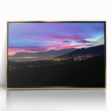 Large art print of Colorado Springs scenery in muted earth tones, framed in gold acrylic.