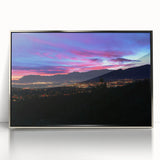 Mid-century modernist art featuring Colorado Springs landscape in muted earth tones on a framed acrylic panel.