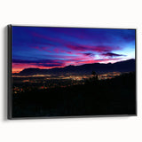 Black and white framed canvas featuring a vintage-style landscape painting of Colorado Springs, ideal for bedroom decor.
