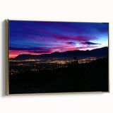 Framed canvas wall art of Colorado Springs landscape in vintage poster style, featuring muted earth tones.