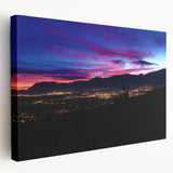 Colorado Springs landscape on large stretched canvas, featuring earthy green and blue tones, ideal for kitchen wall art.