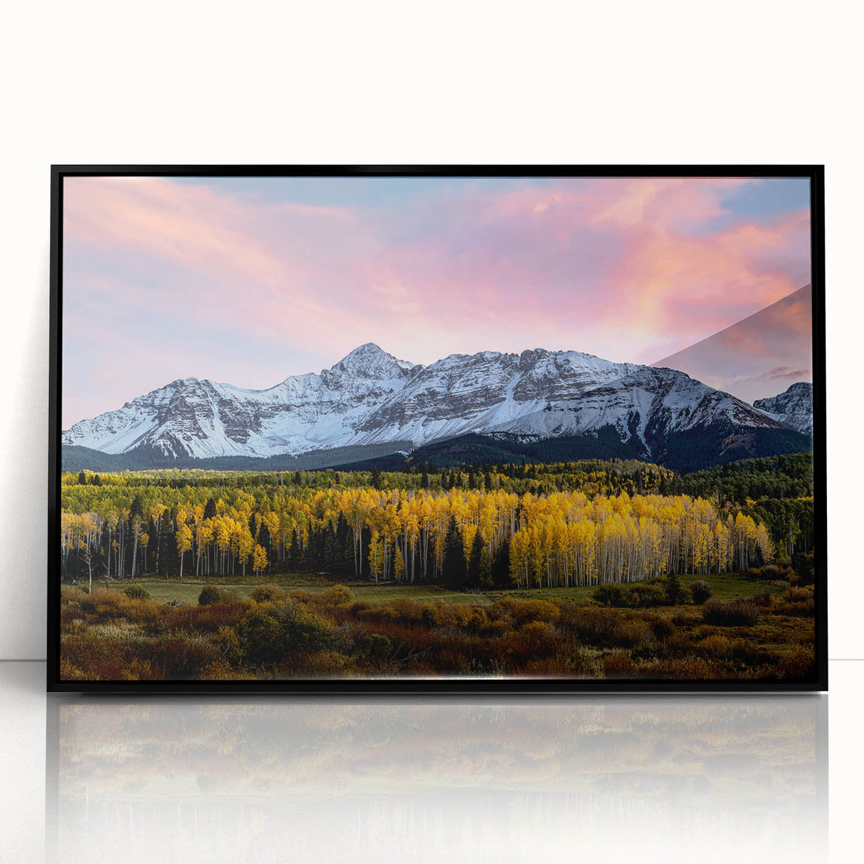 Large abstract wall art featuring Telluride, Colorado scenery in muted earth tones on a framed acrylic.