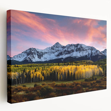 Large art print of Telluride, Colorado scenery in muted earth tones on stretched canvas, ideal for kitchen wall art.