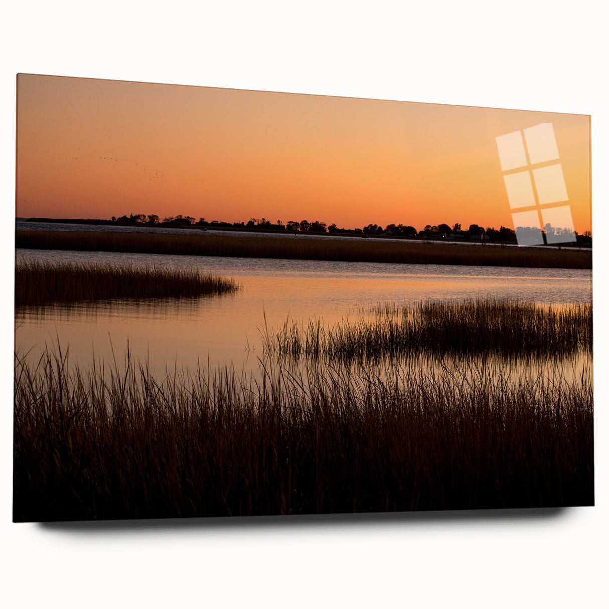 Acrylic print of a large abstract depiction of Connecticut scenery in muted earth tones.