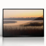 Large abstract wall art featuring a Connecticut scenery in muted earth tones, framed in black acrylic.