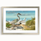 Textured art depicting abstract Daytona scenery in muted blues and grays on a framed silver mat, suitable for bedroom decor.