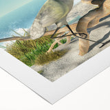 Art deco poster of Daytona scenery on rolled canvas, featuring pastel-colored vintage cars and architecture.