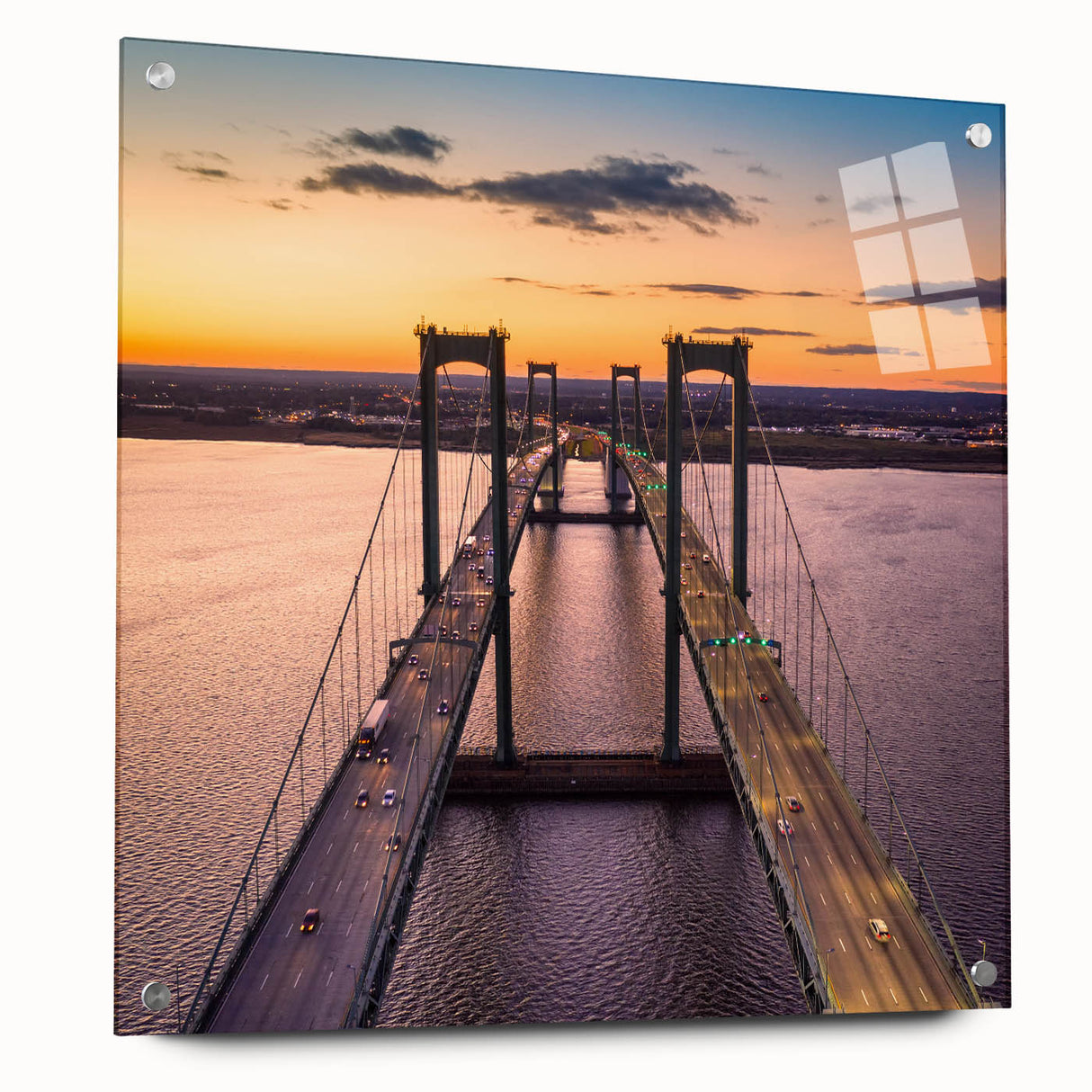 Acrylic print of a large abstract depiction of Delaware scenery in muted earth tones, ideal for dining room decor.