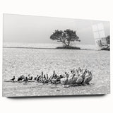 Large abstract depiction of the Everglades in muted green and blue tones on acrylic glass.