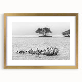 Extra large abstract art print of the Everglades in textured greens and blues, framed in gold, ideal for living room decor.