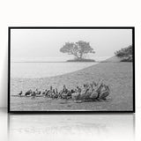 Large abstract wall art depicting the Everglades in muted greens and blues on a framed acrylic.