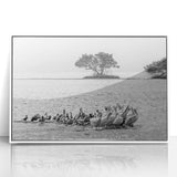 Acrylic print of Everglades scenery in art deco style with soft green and blue tones, ideal for modern nursery wall art.