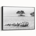 Black and white framed canvas featuring a vintage-style Everglades landscape, ideal for bedroom decor.