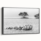 Black and white framed canvas featuring a vintage-style Everglades landscape, ideal for bedroom decor.