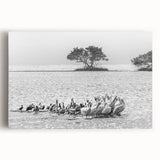 Black and white stretched canvas of the Everglades, featuring detailed tree silhouettes, ideal for kitchen wall art.